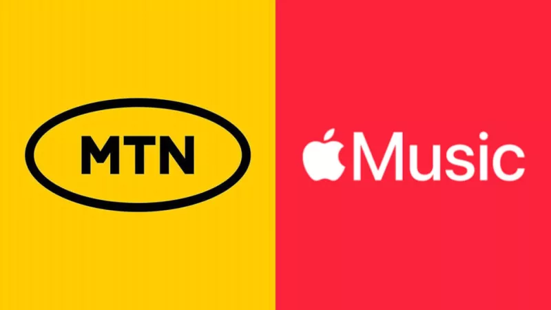 MTN Logo with Yellow background and Apple Music Logo with red background