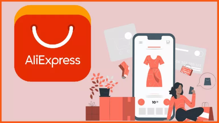 Aliexpress logo with illustrated mobile shopping app